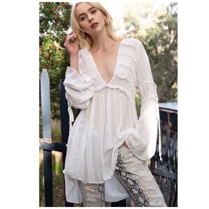 off White Tunic with Ruffle Detail & Bell Sleeves